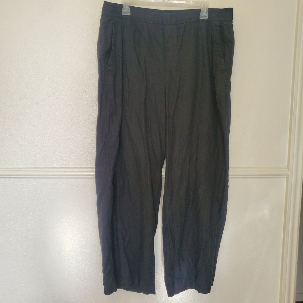 Old Navy Women's XL Black Linen Blend High Rise Wide Leg Cropped Pants Casual